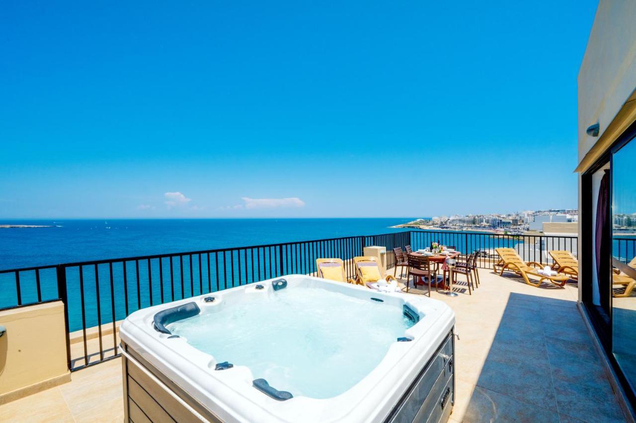 Islet Promenade Seafront Penthouse With Breathtaking Seaviews And Private Hot Tub On The Large Terrace By Getawaysmalta Leilighet San Pawl il-Baħar Eksteriør bilde